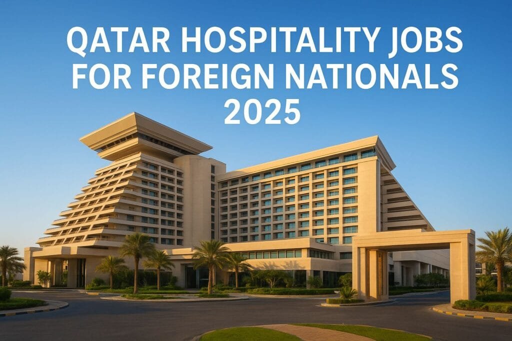 Qatar Hospitality Jobs for Foreign Nationals – 2025 Career Opportunities 2 Qatar hospitality jobs for foreign nationals, Hospitality professionals greeting each other in a luxury Doha hotel lobby – Qatar hospitality jobs for foreign nationals 2025
