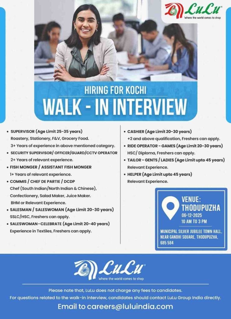 Lulu Kochi Walk In Interview for freshers,