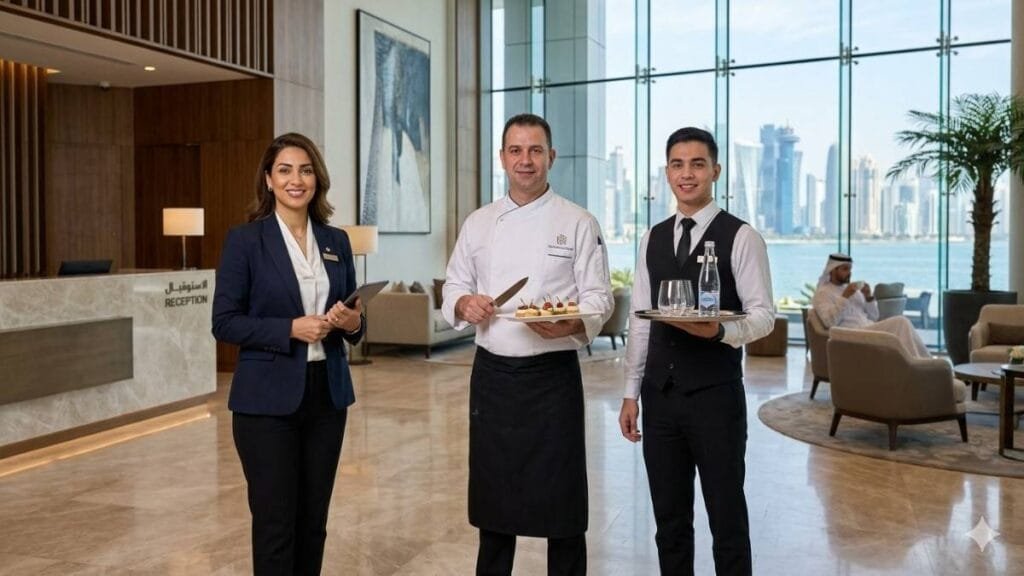 Salary in Doha by profession Qatar skyline with professionals