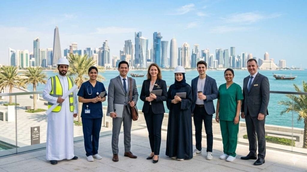Salary in Doha by profession Qatar skyline with professionals