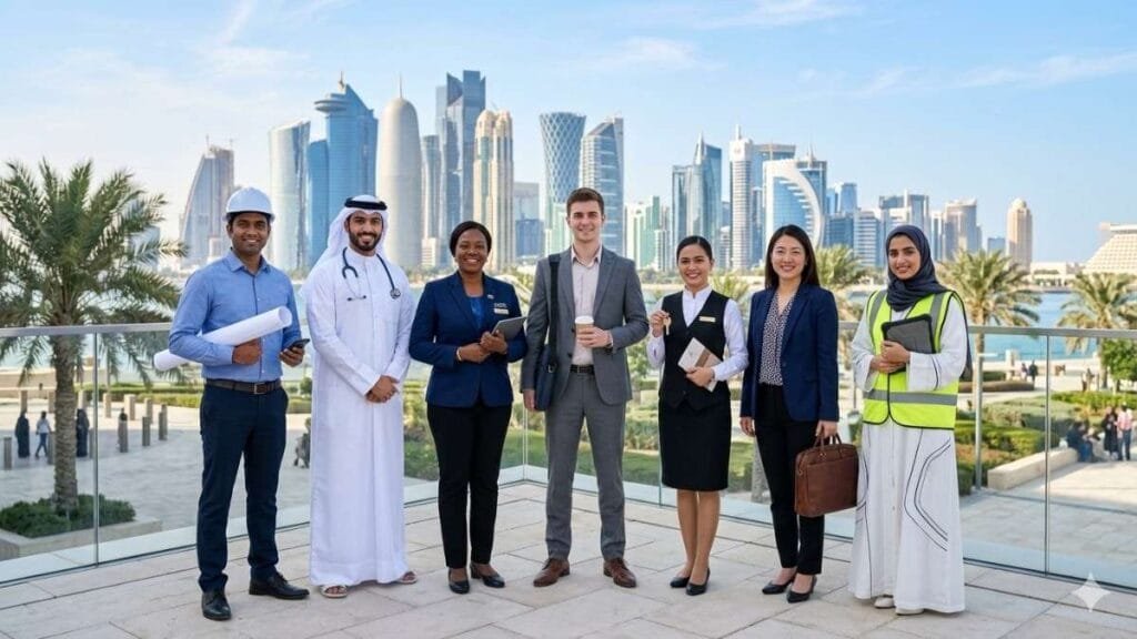 Salary in Doha by profession Qatar skyline with professionals